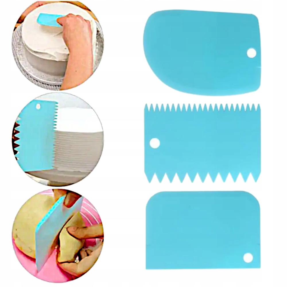 Set 3 spatule pentru decorat si ornat prajituri, torturi, plastic, 12 cm, albastru [15]
