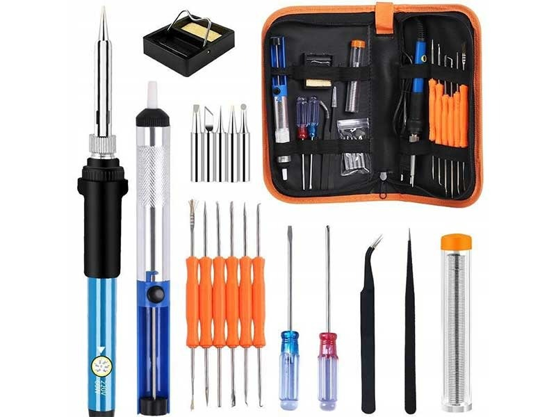 PIstol de lipit, 60W, set complet, 19 piese, accesorii, trusa de depozitare