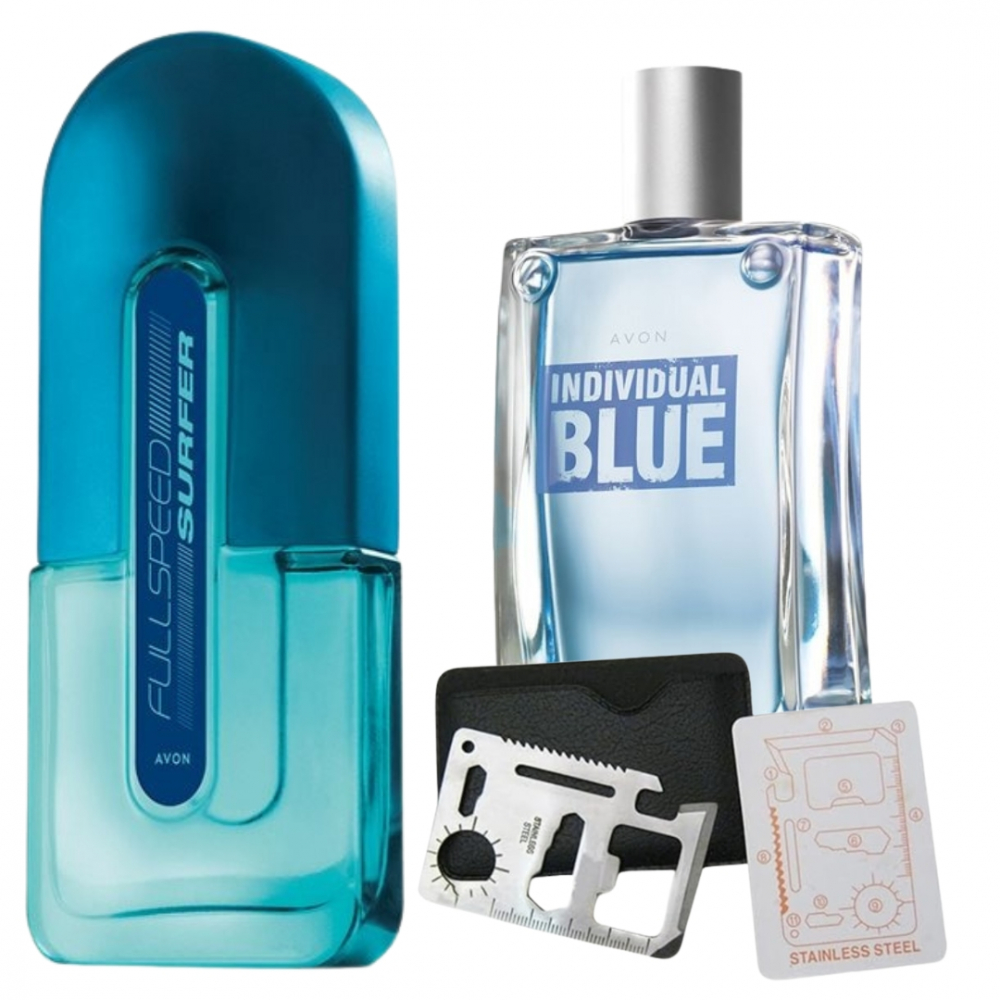 Set apa de toaleta Full Speed Surfer 75 ml, apa de toaleta Individual Blue 100 ml, card multifunctional de supravietuire, otel inoxidabil