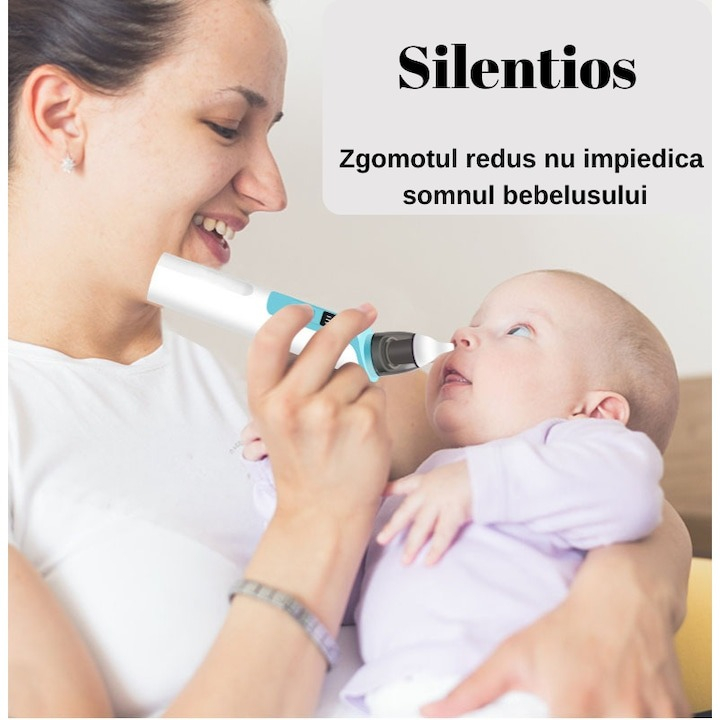 Aspirator nazal pentru bebelusi, electric, 2 capete diferite si 11 filtre, 6 viteze, putere 487 mmHg, albastru [9]