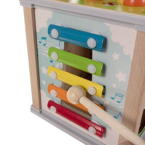 Cub educativ pentru copii, 6 in 1, diverse activitati, lemn, 16 x 15.5 x 15.5 cm, multicolor [2]