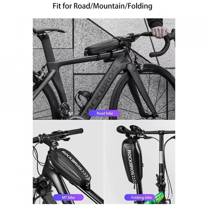 Geanta pentru bicicleta 1.1l, impermeabila, 22 x 9.6 x 7.6 cm, negru [2]