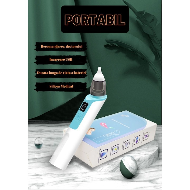 Aspirator nazal pentru bebelusi, electric, 2 capete diferite si 11 filtre, 6 viteze, putere 487 mmHg, albastru [5]