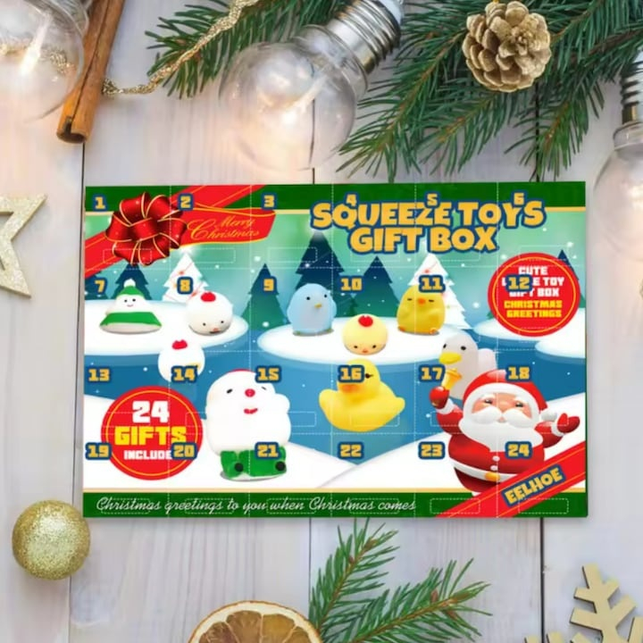 Calendar advent pentru copii, 24 jucarii squishy, antistres, 22.5 x 5 x 31 cm, multicolor [9]