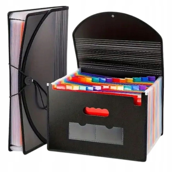 Mapa pentru documente A4 cu 25 compartimente, organizator portabil cu etichete multicolore, capacitate mare, polipropilena rezistenta, 24 x 33 x 3 cm, negru [13]