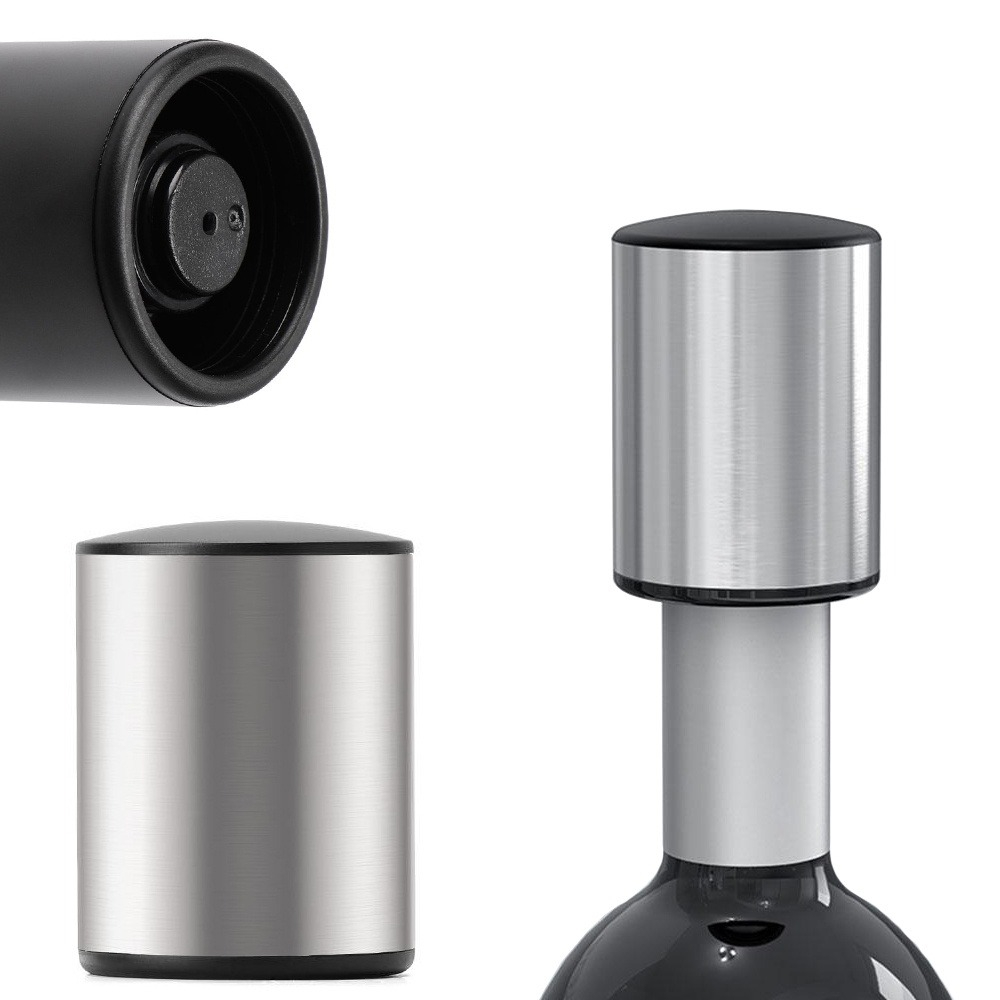 Dop pentru sticla de vin, plastic, 4 x 5.5 cm, mentine aroma si gustul, argintiu [12]