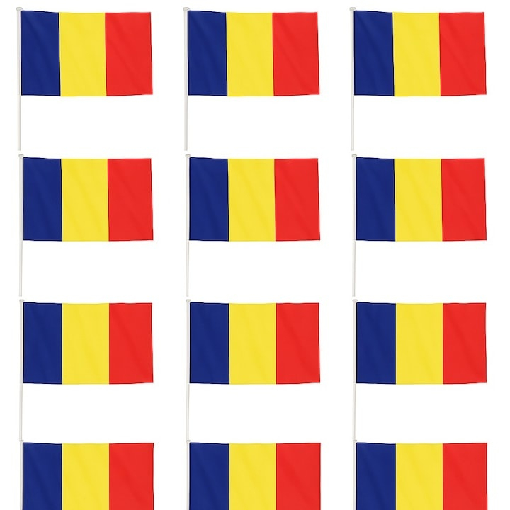 Steag de mana Romania 20 x 30 cm, tricolor, cu suport, poliester, pentru meciuri si festivitati [2]