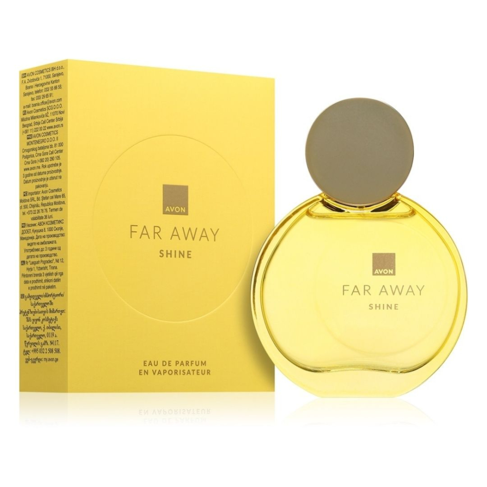 Apa de parfum Avon Far Away Shine 50 ml – floral, fructata, pentru femei, cu note de para, bujor si mosc, ideala pentru zile pline de energie si eleganta naturala [1]