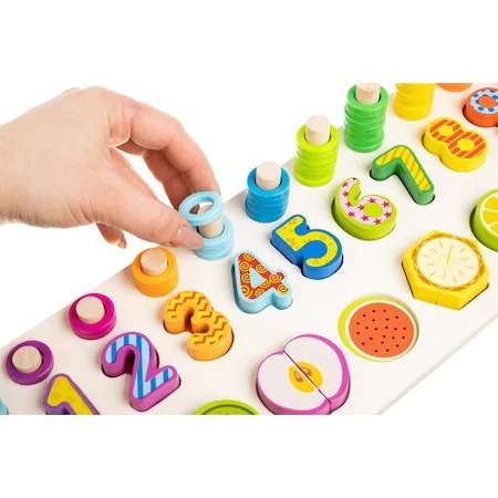 Joc educativ sortator din lemn cu numere si fructe de taiat magnetice pentru copii - Multicolor [5]
