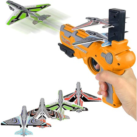 Pistol de jucarie pentru copii,lansator de 4 avioane,pistol portocaliu [2]