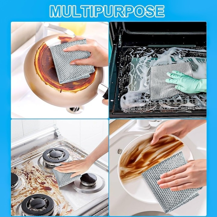 Set 5 lavete multifunctionale pentru bucatarie, strat dublu, microfibra metalica, nu lasa zgarieturi [6]