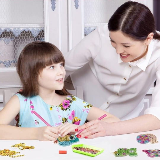 Set brelocuri cu diamante pentru copii, insecte, animale, 15 modele, accesorii incluse, multicolor [8]