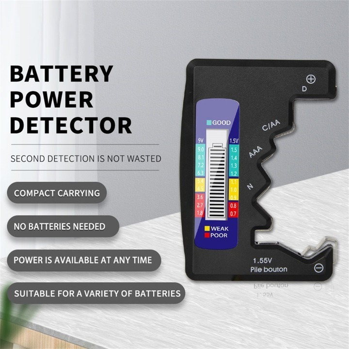 Tester digital pentru baterii, 9V si 1.5V, afisaj LCD, negru [7]