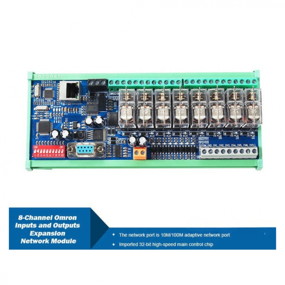 Modul releu 8 canale Ethernet Input/Output, alimentare 24V DC; Port comunicatie RS485, RS232, Ethernet RJ45, protocol Modbus RTU/TCP, suport monare pe sina, ABS; multicolor, extensie pentru PLC. [2]