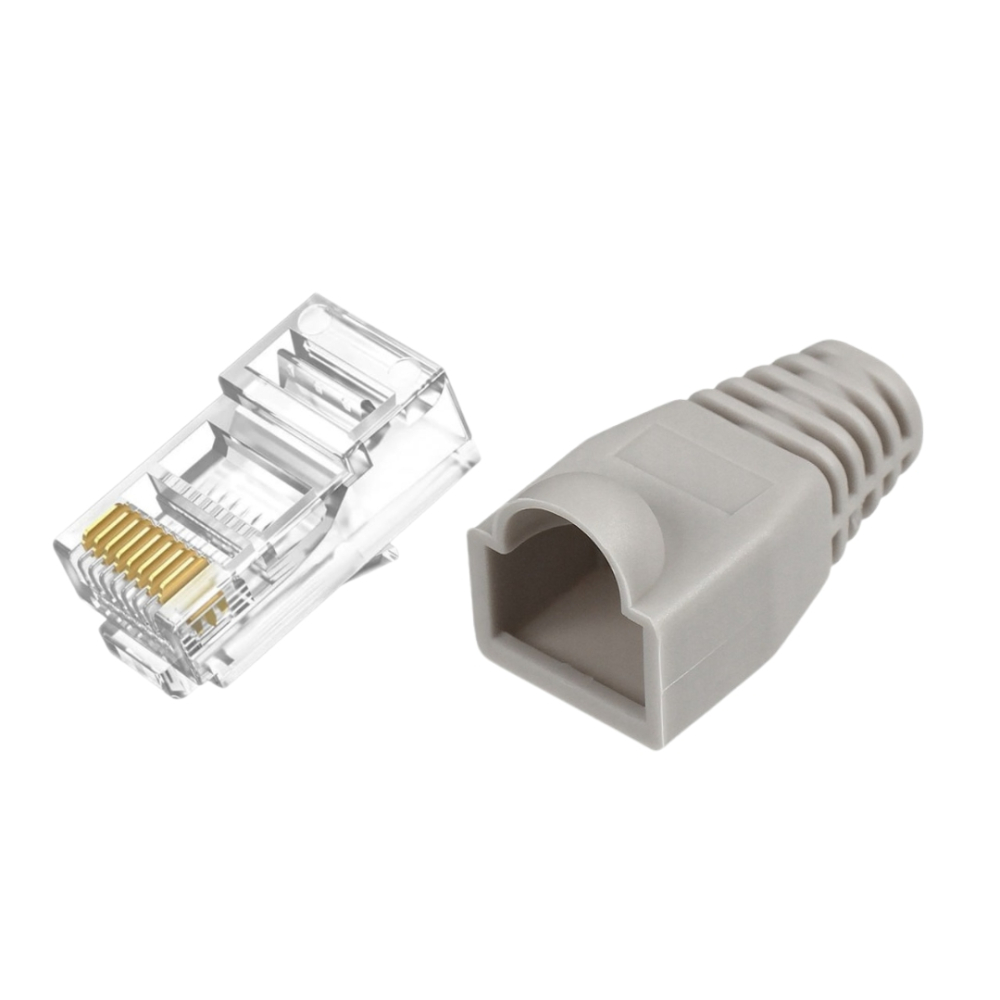 Set 10 x mufa + manson de protectie, RJ45, CAT5 CAT6, 8 pini 8P8C, gri