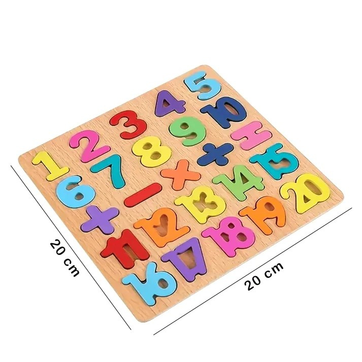 Tabla cu cifre si simboluri pentru copii, puzzle educativ, 25 piese, Montessori, lemn, 20 x 20 cm, multicolor [6]