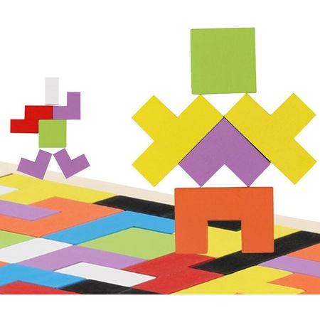 Puzzle din lemn 3in1 pentru copii,asamblare logica,tetris,38 piese - Multicolor [3]