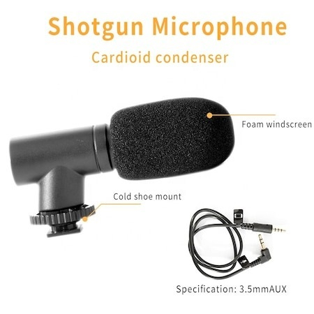 Microfon profesional pentru vlogging, compatibil smartphone sau aparat foto DSRL, jack 3.5 mm [3]