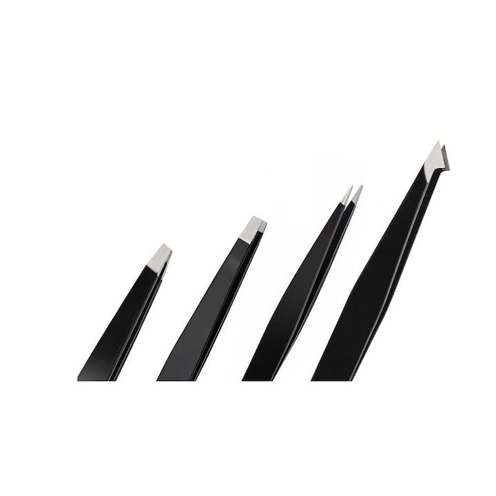Set 4 pensete multifunctionale, diferite forme, pentru gene, sprancene, inox, husa din piele ecologica inclusa [7]