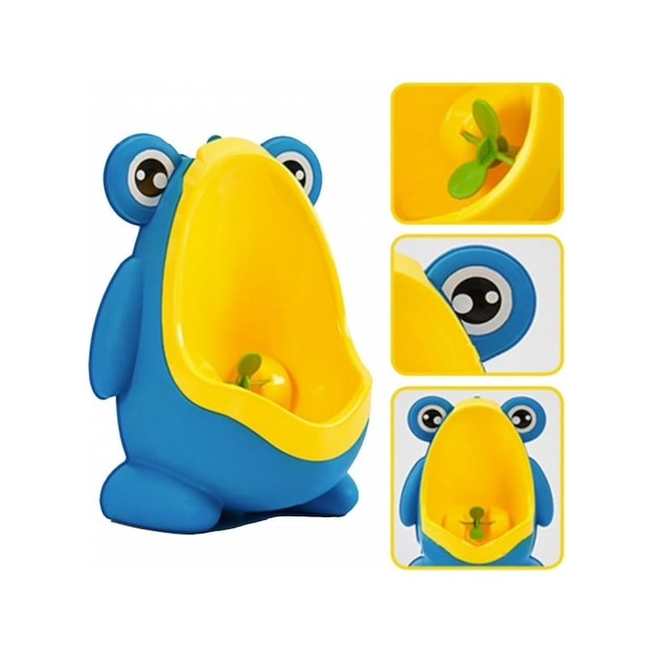 Olita tip pisoar, pentru copii, model broasca, montare pe perete prin ventuze, plastic PP, usor de curatat, 20.5 x 27.5 cm, albastru/galben [7]
