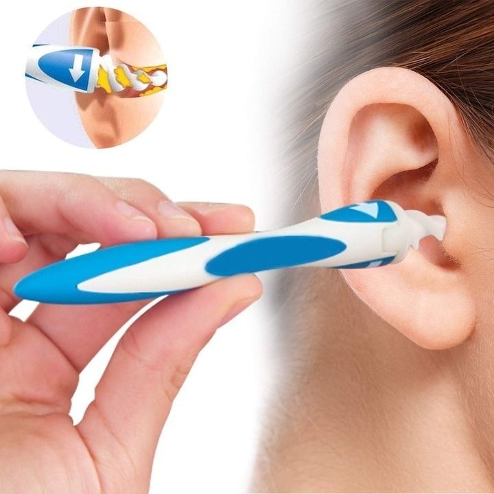 Dispozitiv pentru curatarea urechilor, 16 varfuri silicon, design spiralat, alb/albastru [3]