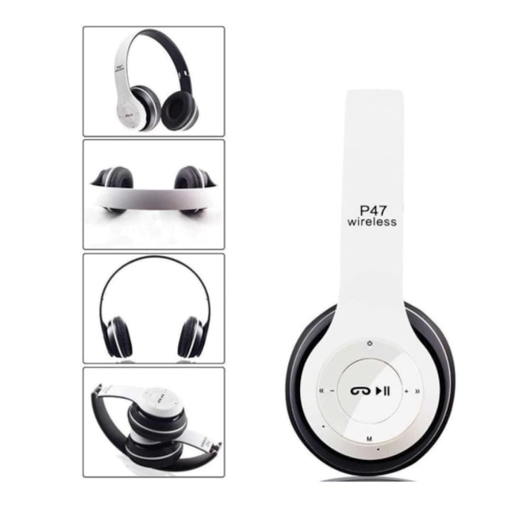 Casti audio, wireless, Bluetooth, lumini LED, radio FM, MP3, alb [5]