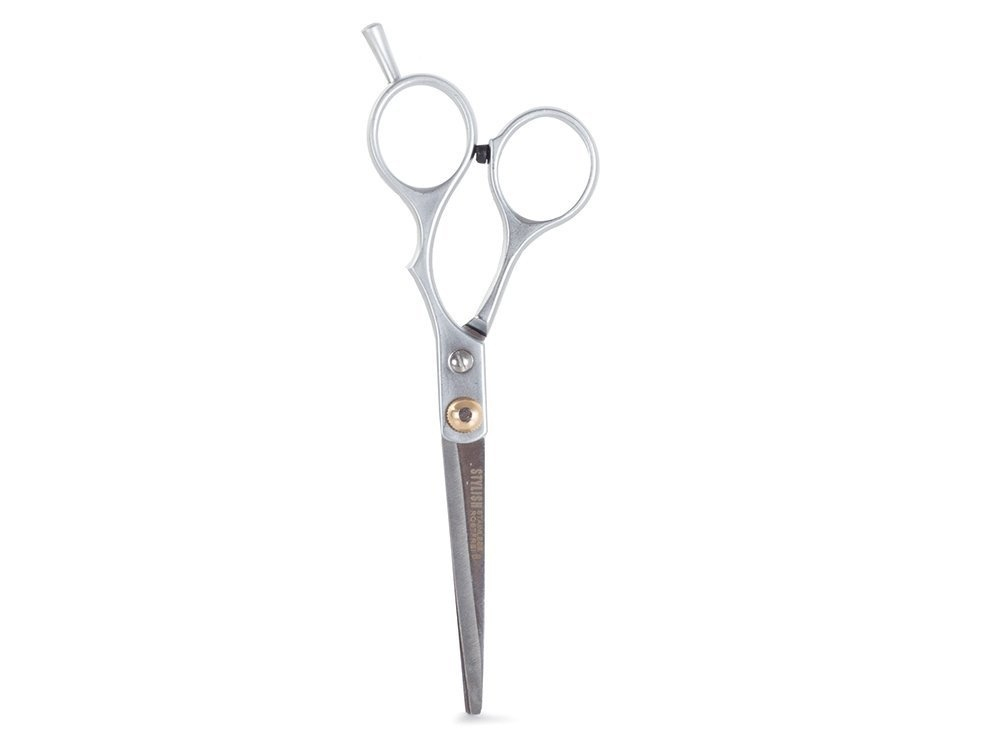 Foarfeca de tuns pentru coafura si frizerie, otel inoxidabil, 15 cm, design ergonomic, surub reglabil, lame 5.6 cm, ideala pentru incepatori, argintiu cu detalii aurii [14]