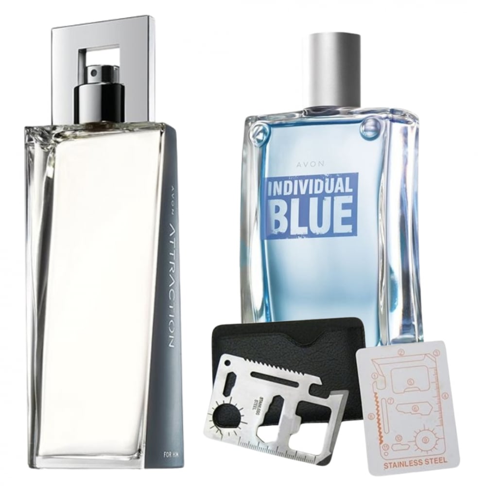 Set apa de toaleta Attraction pentru El 75 ml, apa de toaleta Individual Blue 100 ml, card multifunctional de supravietuire, otel inoxidabil