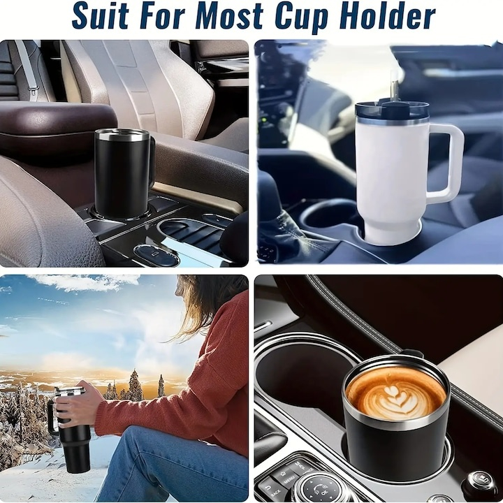 Cana termos, otel inoxidabil/plastic, fara BPA, 1200 ml, design ergonomic, cu pai, negru [4]