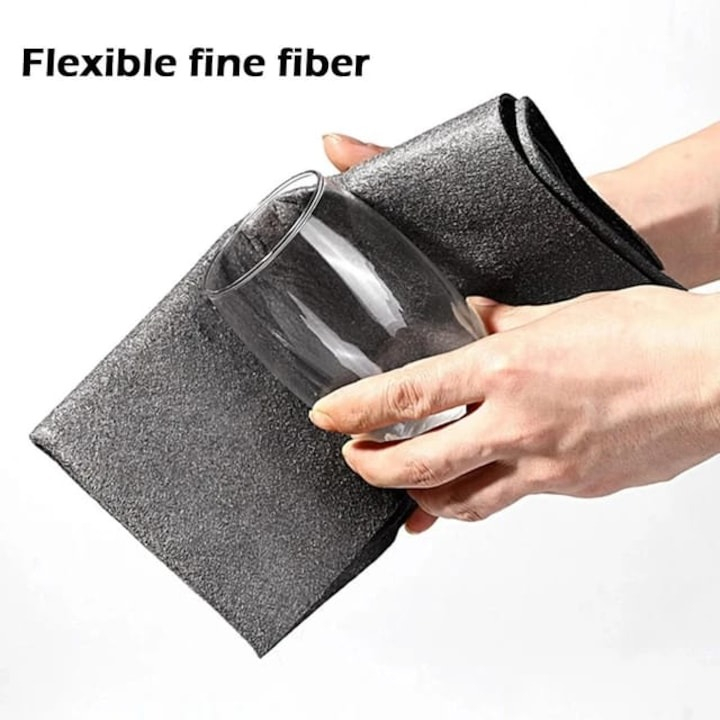 Set 10 lavete, multifunctionale, microfibra, pentru sticla, baie, bucatarie, gri, 30 x 30 cm [2]
