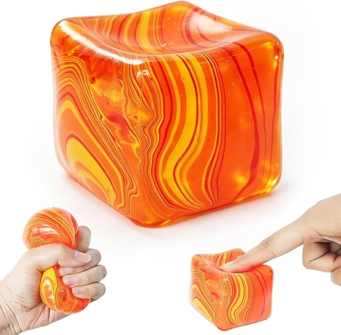Cub antistres, squishy, pentru copii si adulti, design cu linii fluide, material termoplastic, portocaliu, 3.5 x 3.5 x 3.5 cm [3]
