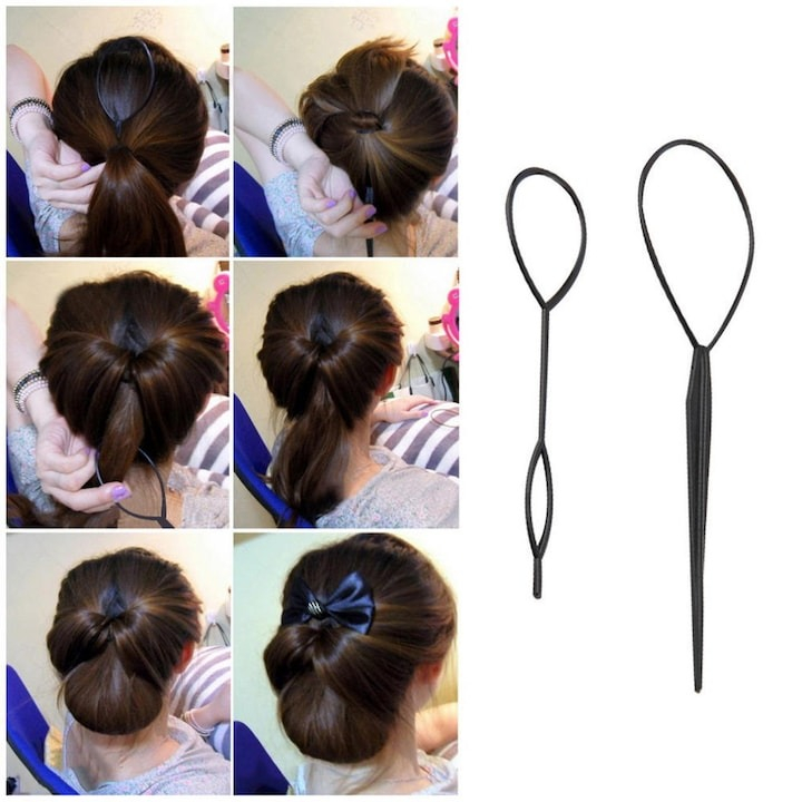 Set 2 accesorii pentru par, pentru impletire, plastic, negru [5]