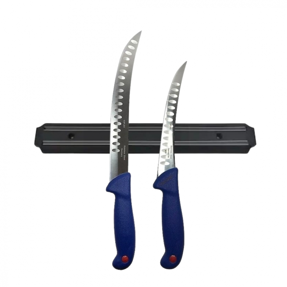 Set profesional de macelarie, transat, degresat, dezosat, otel carbon, 2 cutite, suport magnetic [7]