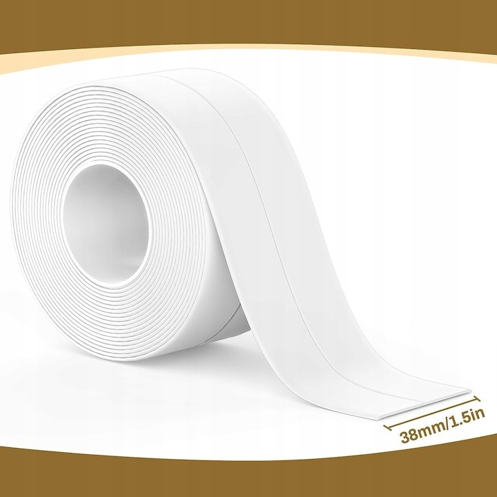 Banda adeziva pentru etansare, 3.2 m x 38 mm, impermeabila, antimucegai, pentru baie, bucatarie, alb [4]