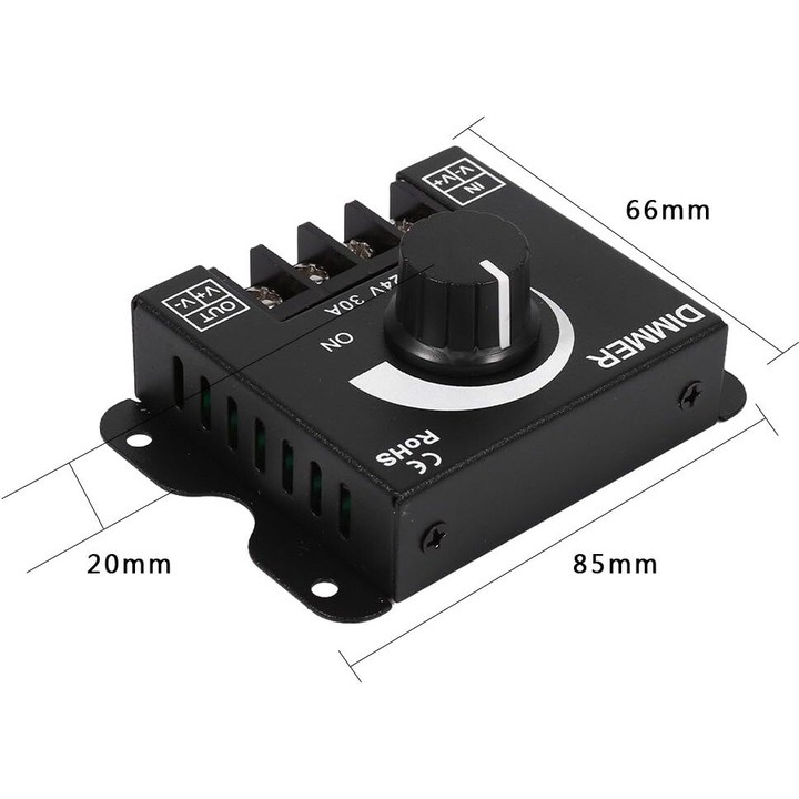 Dimmer pentru benzi LED, control manual, 12V-24V, 30A, negru [2]