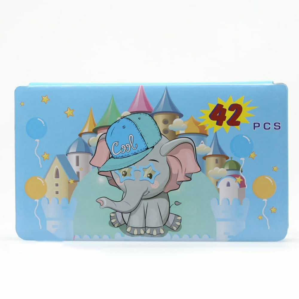 Set pentru copii, pictura si desen, tip penar, model elefant, 42 piese, carioci, acuarele, creioane, 24.3 x 13 x 3 cm, albastru [2]