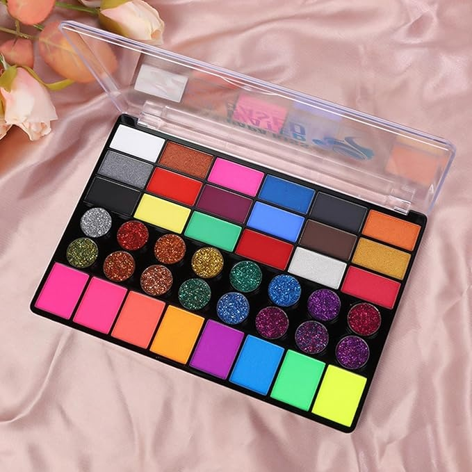 Paleta vopsea pentru fata si corp, 42 culori, fosforescente, non-toxic, activare cu apa, multicolor, 20 x 14 x 1.6 cm [8]