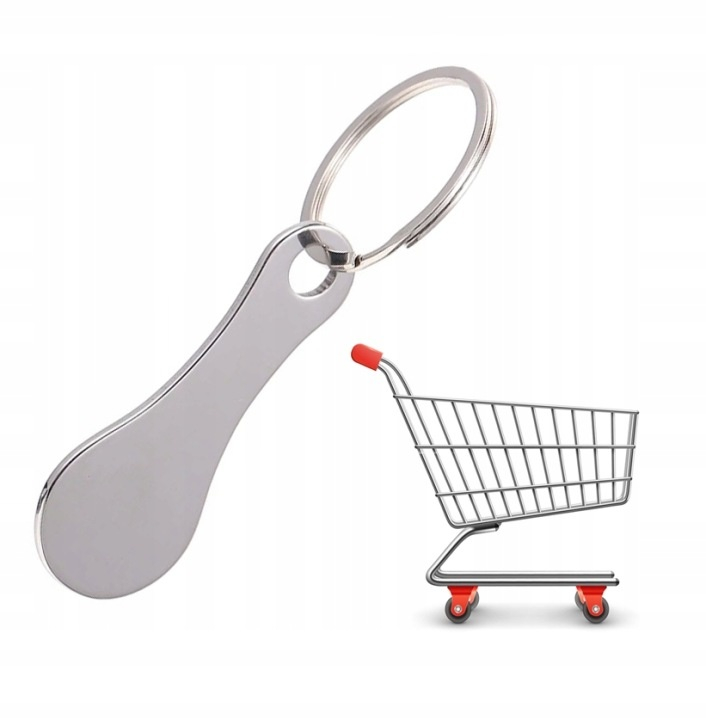 Breloc pentru deblocare carucior supermarket, din otel inoxidabil, compact si reutilizabil, 5.5 x 2.2 cm, argintiu [9]