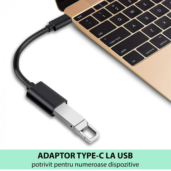 Cablu date,  adaptor USB 2.0 la USB Type C, lungime cablu 10 cm - Negru [3]