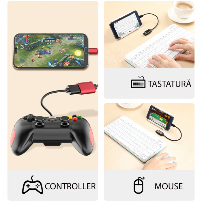 Cablu date,  adaptor USB 2.0 la USB Type C, lungime cablu 10 cm - Negru [4]