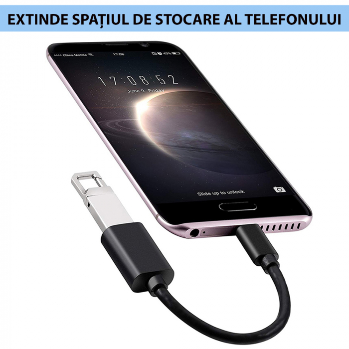 Cablu date,  adaptor USB 2.0 la USB Type C, lungime cablu 10 cm - Negru [6]