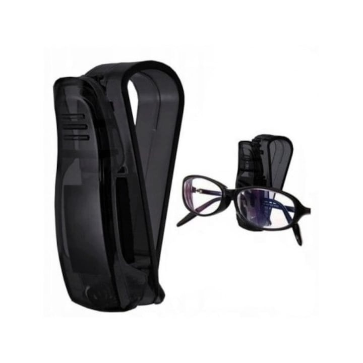 Suport auto pentru ochelari, montare pe parasolar, plastic, prindere cu clema, 2.9 x 7.5 x 2.5 cm, negru [9]