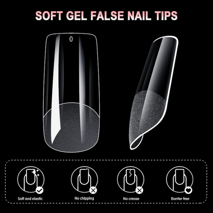 Set 240 tipsuri pentru unghii, forma patrata, 12 dimensiuni diferite, mat, transparent, durabil, cutie depozitare inclusa [6]