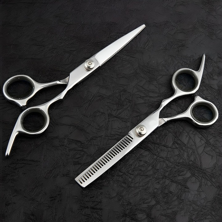 Set 2 foarfece de tuns, din inox, 2 cleme de par, pieptan, negru, 21.5 x 8.5 x 3 cm, carcasa inclusa [13]