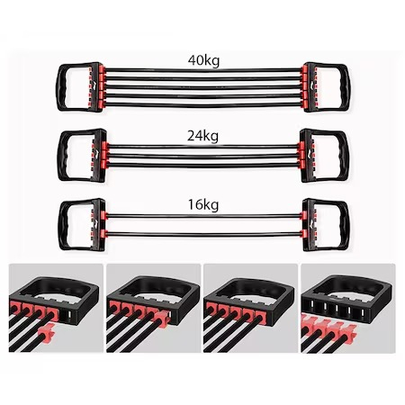 Extensor fitness cu 5 corzi, banda fitness din cauciuc, rezistenta 40 kg, Rosu / Negru [3]