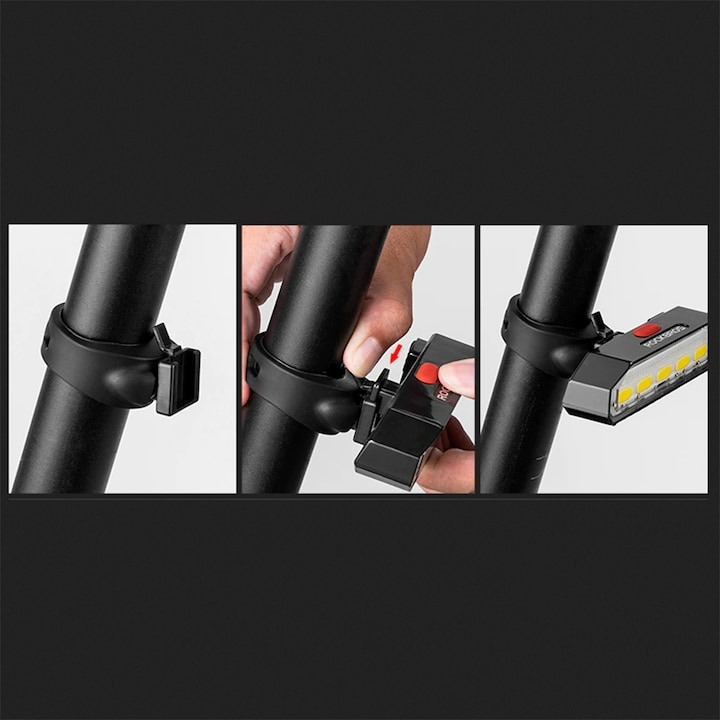 Stop de bicicleta, 800 mAh, 100 lm, control prin telecomanda, IPX4 rezistent la apa, incarcare USB, negru [4]