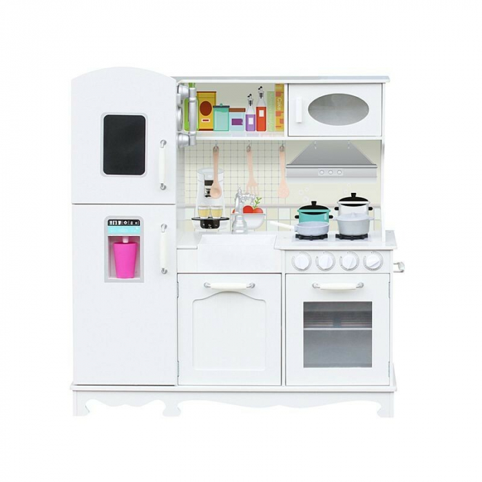 Bucatarie din lemn pentru copii,91x102 cm,2 becuri LED,sort de gatit - Alb [2]