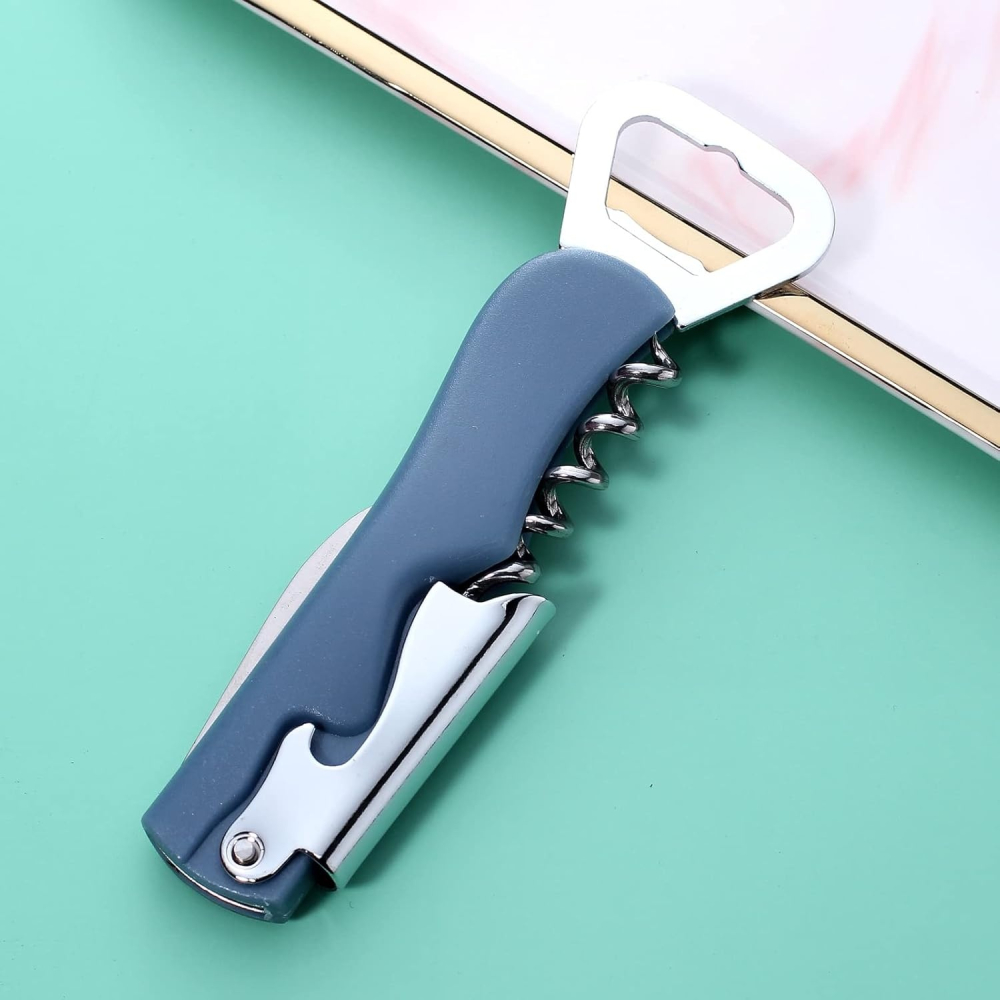 Tirbuson pentru sticle, desfacator, multifunctional, 4 in 1, otel inoxidabil, 13.5 x 4 cm, albastru inchis [2]