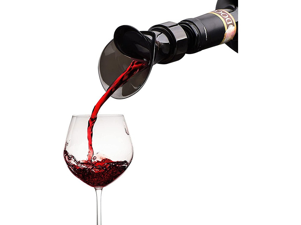 Dop pentru sticla de vin, multifunctional, 2 in 1, turnare si pastrarea vinului, plastic/silicon, negru [5]