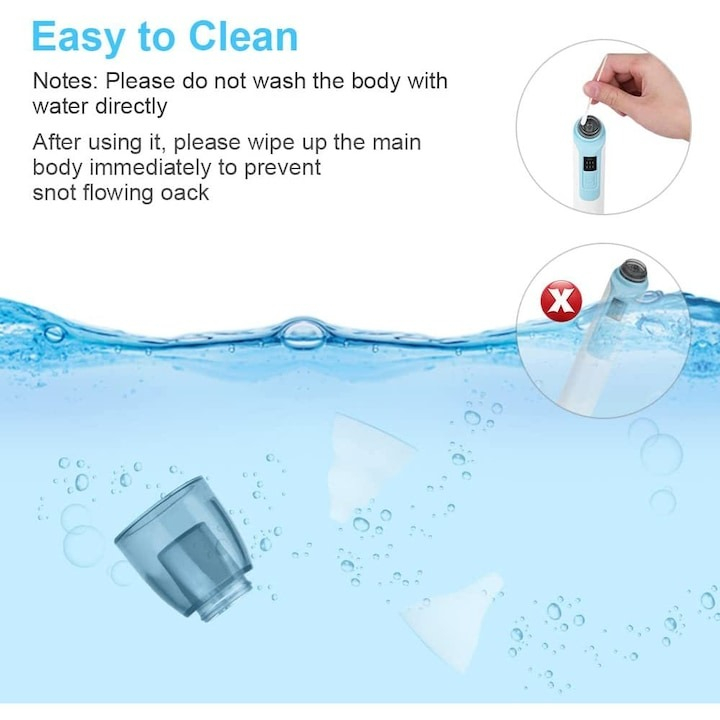 Aspirator nazal pentru bebelusi, electric, 2 capete diferite si 11 filtre, 6 viteze, putere 487 mmHg, albastru [3]